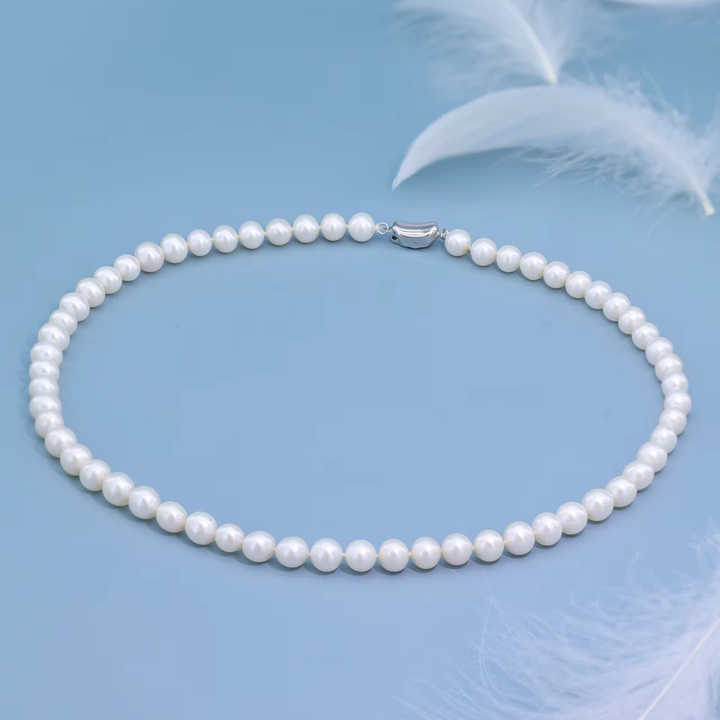 Fine Jewelry Party Necklace Natural Freshwater Real White 7-8mm Pearl Women's Necklace Pearl Choker Chain
