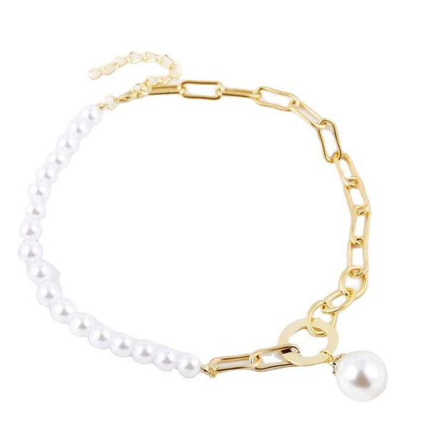 Fashion Asymmetry Pearl With Thick Chain Necklace for Women Trendy Coin Pendant Necklaces on the Neck Jewelry