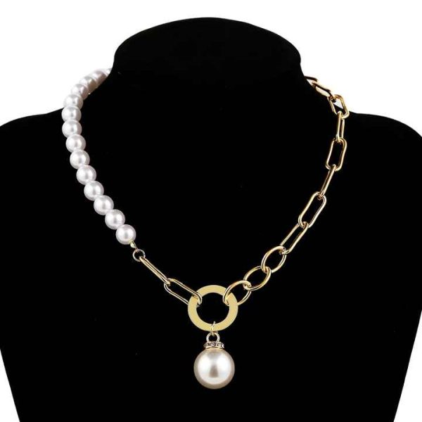Fashion Asymmetry Pearl With Thick Chain Necklace for Women Trendy Coin Pendant Necklaces on the Neck Jewelry