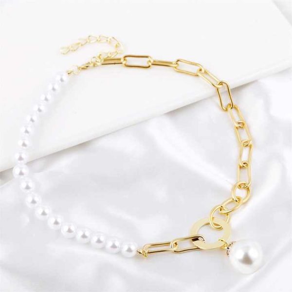 Fashion Asymmetry Pearl With Thick Chain Necklace for Women Trendy Coin Pendant Necklaces on the Neck Jewelry
