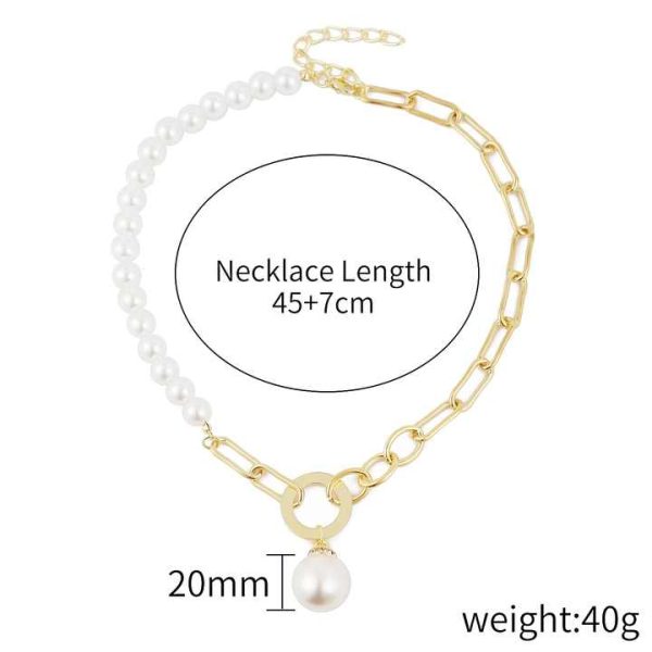 Fashion Asymmetry Pearl With Thick Chain Necklace for Women Trendy Coin Pendant Necklaces on the Neck Jewelry