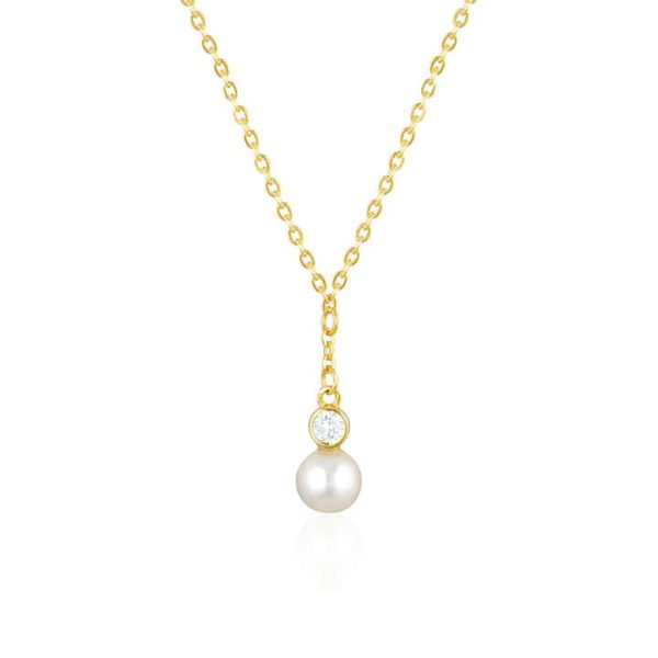 Elegant Fancy Classical Pure 925 Sterling Silver Zircon Single Round Pearl Pendant Necklace for Women Girls Jewelry