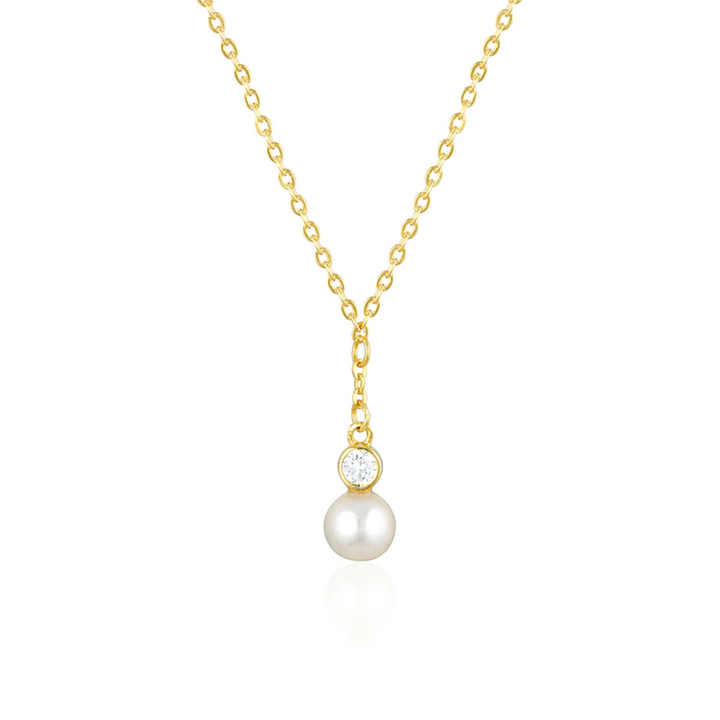 Elegant Fancy Classical Pure 925 Sterling Silver Zircon Single Round Pearl Pendant Necklace for Women Girls Jewelry