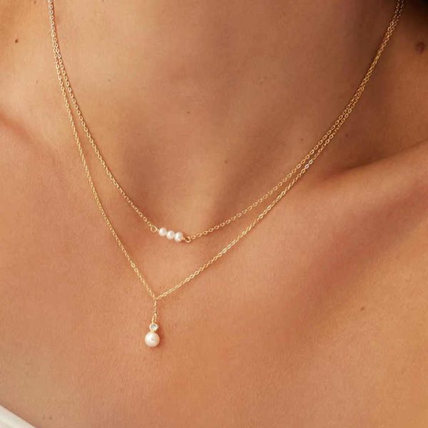 Elegant Fancy Classical Pure 925 Sterling Silver Zircon Single Round Pearl Pendant Necklace for Women Girls Jewelry