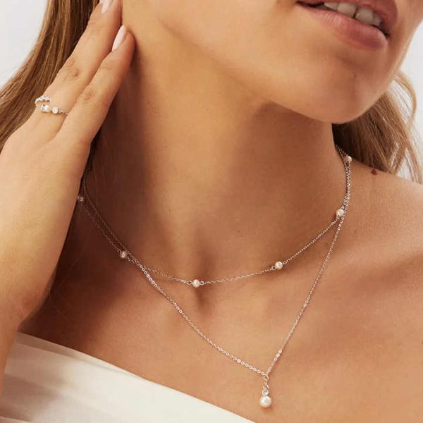 Elegant Fancy Classical Pure 925 Sterling Silver Zircon Single Round Pearl Pendant Necklace for Women Girls Jewelry