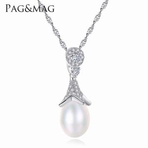 Wholesale Natural Fresh Water Pearl 925 Sterling Silver Necklace Women Wedding Pendant
