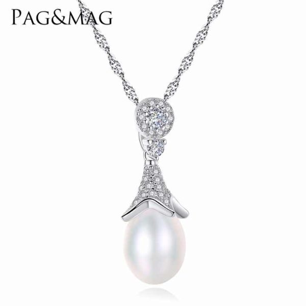 Wholesale Natural Fresh Water Pearl 925 Sterling Silver Necklace Women Wedding Pendant