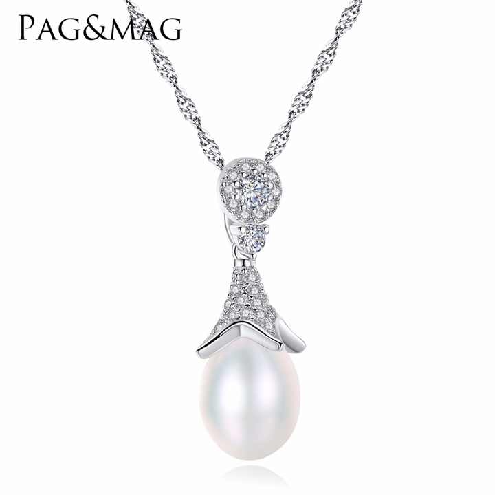 Wholesale Natural Fresh Water Pearl 925 Sterling Silver Necklace Women Wedding Pendant