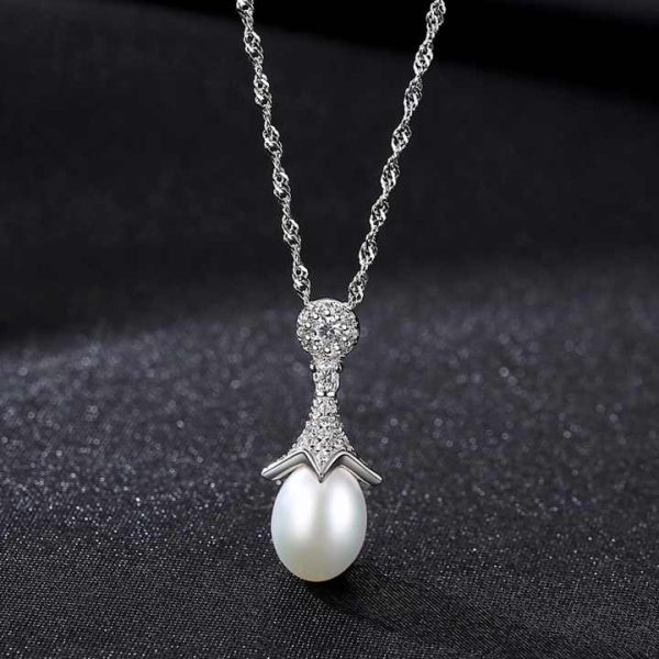 Wholesale Natural Fresh Water Pearl 925 Sterling Silver Necklace Women Wedding Pendant