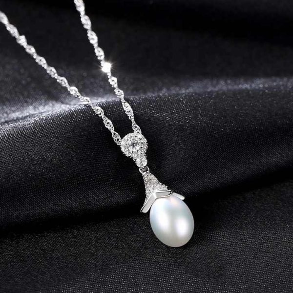 Wholesale Natural Fresh Water Pearl 925 Sterling Silver Necklace Women Wedding Pendant