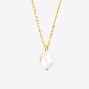 Elegant Natural Baroque Pearl 925 Sterling Silver Gold Plated Fresh Water Pearl Pendant Necklace