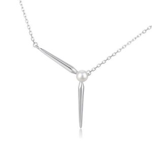 Elegant Women Fine Jewelry Exclusive Minimalist Design S925 Silver Strip Geometric Shell Pearl Pendant Necklace
