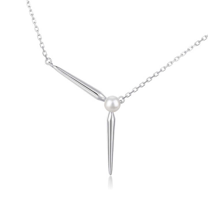 Elegant Women Fine Jewelry Exclusive Minimalist Design S925 Silver Strip Geometric Shell Pearl Pendant Necklace