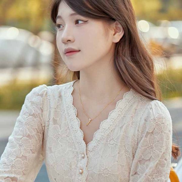 Elegant Women Fine Jewelry Exclusive Minimalist Design S925 Silver Strip Geometric Shell Pearl Pendant Necklace