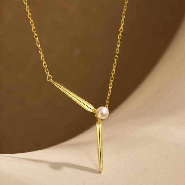Elegant Women Fine Jewelry Exclusive Minimalist Design S925 Silver Strip Geometric Shell Pearl Pendant Necklace