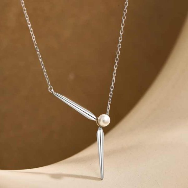 Elegant Women Fine Jewelry Exclusive Minimalist Design S925 Silver Strip Geometric Shell Pearl Pendant Necklace
