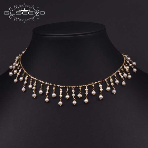 Natural Freshwater Pearl Choker Necklace Gold Plated Tassel Necklace for Women Bridal Wedding Luxury Fashion Fine Jewelry