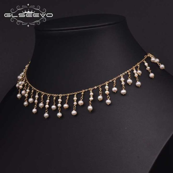 Natural Freshwater Pearl Choker Necklace Gold Plated Tassel Necklace for Women Bridal Wedding Luxury Fashion Fine Jewelry