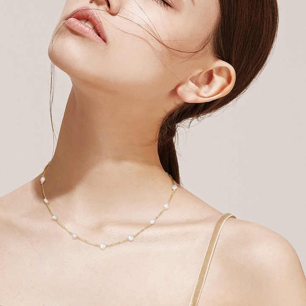 SPJ Wholesale Freshwater Baroque Pearl Necklace Cable Chain 925 Sterling Silver Pearl Beads Necklace Jewelry Set for Lady