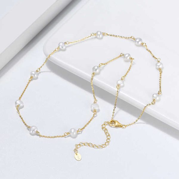 SPJ Wholesale Freshwater Baroque Pearl Necklace Cable Chain 925 Sterling Silver Pearl Beads Necklace Jewelry Set for Lady