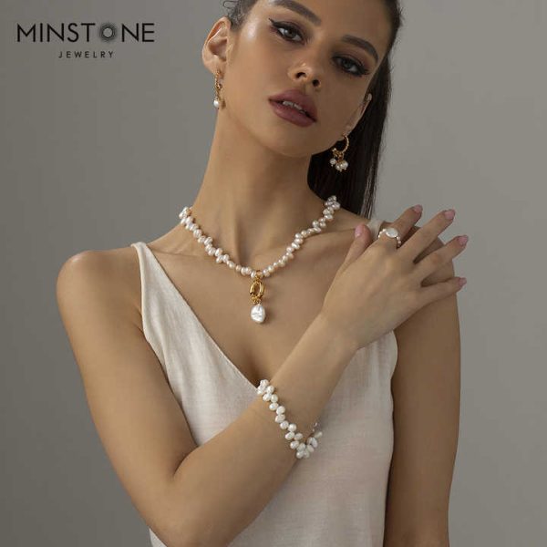 2022 New High Quality Natural Pearl Designer Hypoallergenic for Women Vintage Necklace Bracelet Earrings Gold Plated Jewelry Set