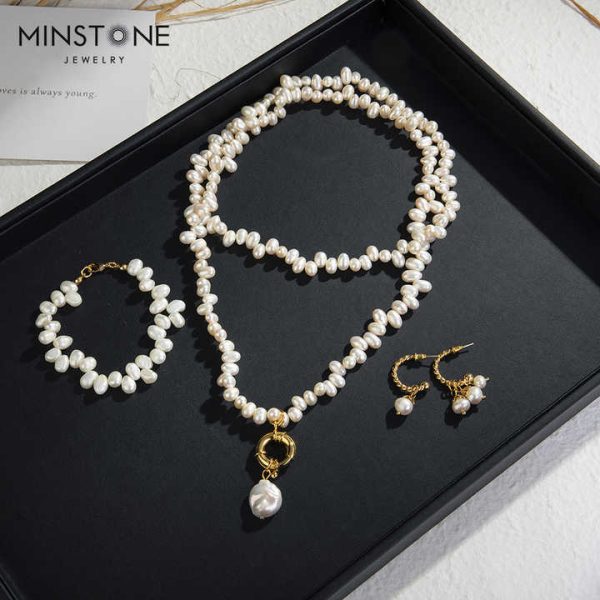 2022 New High Quality Natural Pearl Designer Hypoallergenic for Women Vintage Necklace Bracelet Earrings Gold Plated Jewelry Set