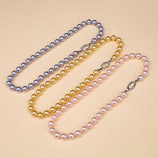 Wholesale Laser Color Fashion Pearl Necklace for Women Girls Gold Plated Metal Buckle Ladies' Pearl Necklace