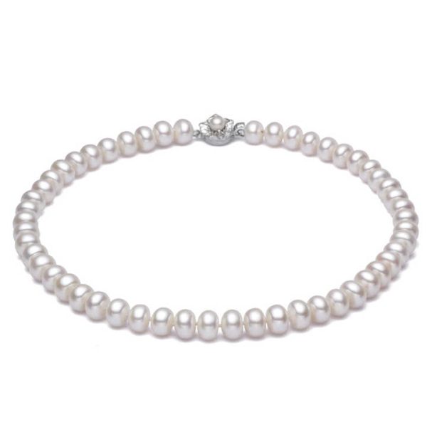 New Design 9mm White Pearl Necklace Vintage Freshwater Pearl Jewelry Bead String Necklaces for Women