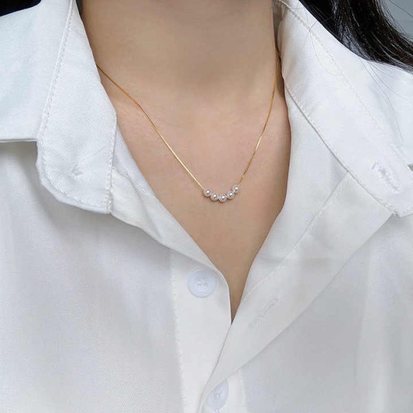 925 Sterling Silver Minimalist Style Gold-plated Natural Freshwater Pearl Necklace for Women's Pearl Jewelry Necklace