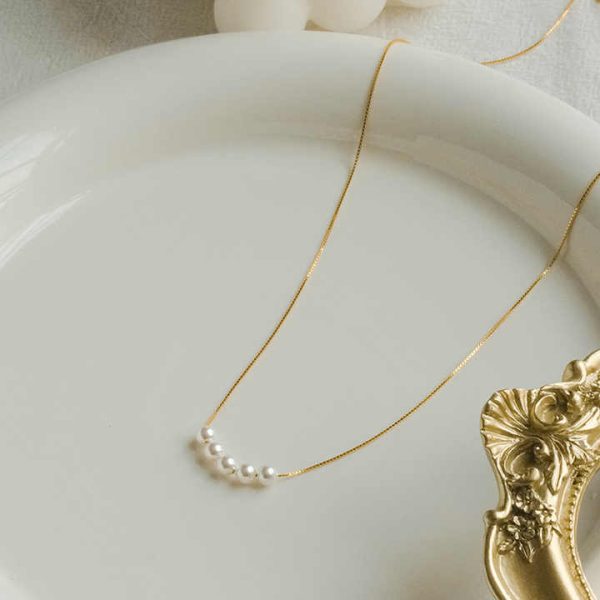 925 Sterling Silver Minimalist Style Gold-plated Natural Freshwater Pearl Necklace for Women's Pearl Jewelry Necklace