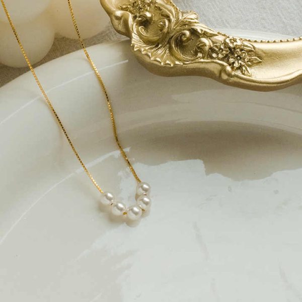 925 Sterling Silver Minimalist Style Gold-plated Natural Freshwater Pearl Necklace for Women's Pearl Jewelry Necklace