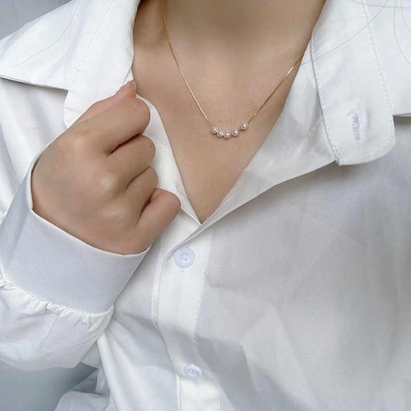 925 Sterling Silver Minimalist Style Gold-plated Natural Freshwater Pearl Necklace for Women's Pearl Jewelry Necklace