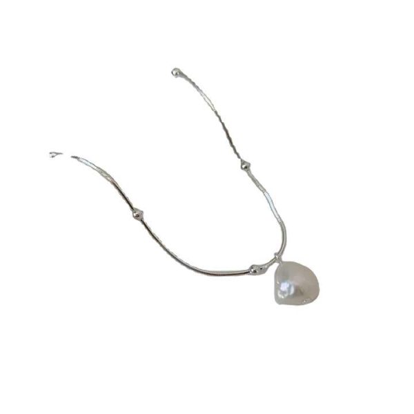 The Korean Version of the Simple Silver Natural Freshwater Pearl Necklace S925 Silver Versatile Neck Chain for Girlfriend