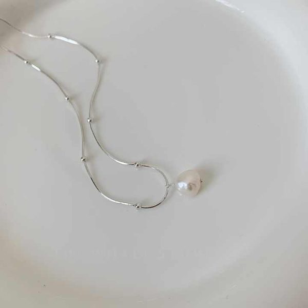 The Korean Version of the Simple Silver Natural Freshwater Pearl Necklace S925 Silver Versatile Neck Chain for Girlfriend
