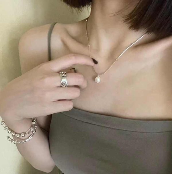 The Korean Version of the Simple Silver Natural Freshwater Pearl Necklace S925 Silver Versatile Neck Chain for Girlfriend
