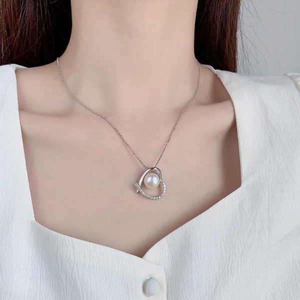 Custom logo love Heart Shape 925 Sterling Silver Freshwater Pearl Pendant for Women
