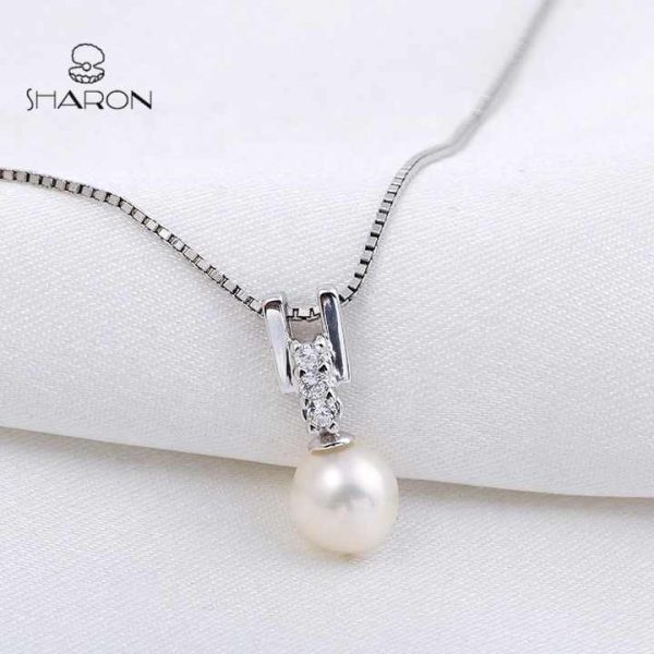 Bridal Single Pearl Necklace Pearl Wedding Necklace Sterling Silver Freshwater Cultured Pearl Pendant Necklace