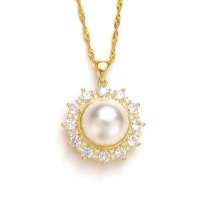 Snowflake Freshwater Pearl Necklace Fashion Girl Collarbone Chain Pearl Jewelry Gift 925 Sterling Silver Pearl Pendant Necklace