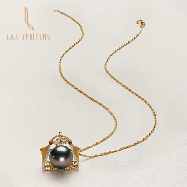 New Luxury Creative Design 18K Gold Seawater Tahiti Black Pearl Pendant Diamond Ruby Handbag Necklace Gift Jewelry Sets Party