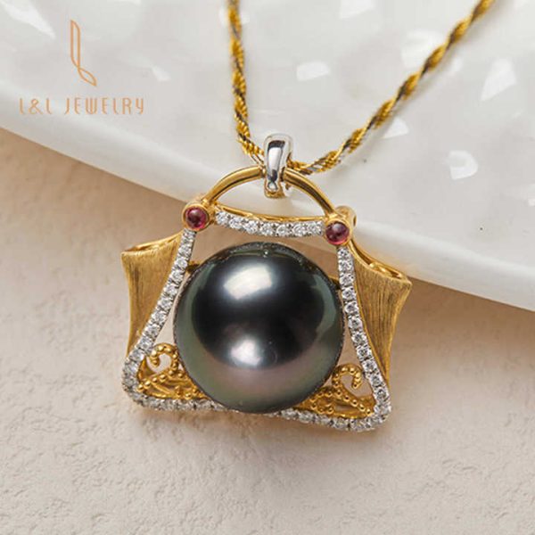 New Luxury Creative Design 18K Gold Seawater Tahiti Black Pearl Pendant Diamond Ruby Handbag Necklace Gift Jewelry Sets Party