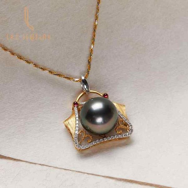 New Luxury Creative Design 18K Gold Seawater Tahiti Black Pearl Pendant Diamond Ruby Handbag Necklace Gift Jewelry Sets Party