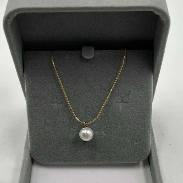 Wholesales Natural Freshwater Round Pearls Pendant Choker Necklace,stainless Steel PVD 18k Gold Plating Snake Chain 9-10 mm AAA
