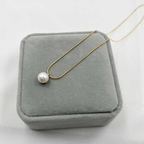Wholesales Natural Freshwater Round Pearls Pendant Choker Necklace,stainless Steel PVD 18k Gold Plating Snake Chain 9-10 mm AAA
