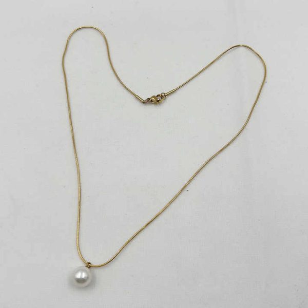Wholesales Natural Freshwater Round Pearls Pendant Choker Necklace,stainless Steel PVD 18k Gold Plating Snake Chain 9-10 mm AAA