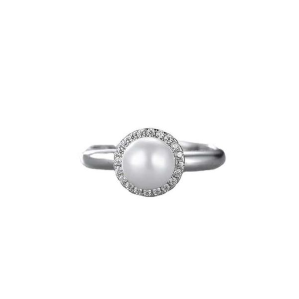 Hot Selling Exquisite Luxury Adjustable Rings Shiny Zirconia 925 Sterling Silver Rings Classic Designed Pearl Rings