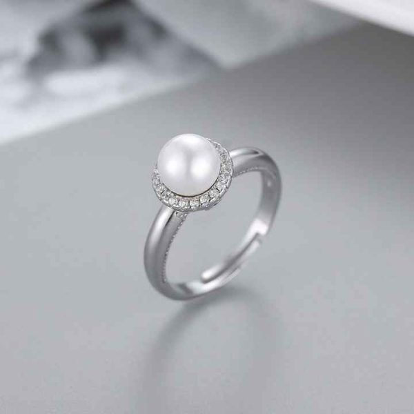 Hot Selling Exquisite Luxury Adjustable Rings Shiny Zirconia 925 Sterling Silver Rings Classic Designed Pearl Rings