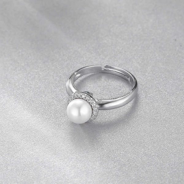 Hot Selling Exquisite Luxury Adjustable Rings Shiny Zirconia 925 Sterling Silver Rings Classic Designed Pearl Rings