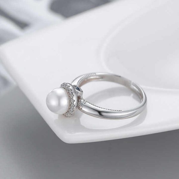 Hot Selling Exquisite Luxury Adjustable Rings Shiny Zirconia 925 Sterling Silver Rings Classic Designed Pearl Rings