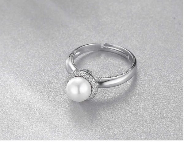 Hot Selling Exquisite Luxury Adjustable Rings Shiny Zirconia 925 Sterling Silver Rings Classic Designed Pearl Rings