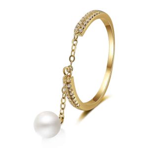 Adjustable 925 Sterling Silver Pearl Ring for Women – Classic Gold Plated Jewelry for Engagement, Wedding & Anniversary Gifts